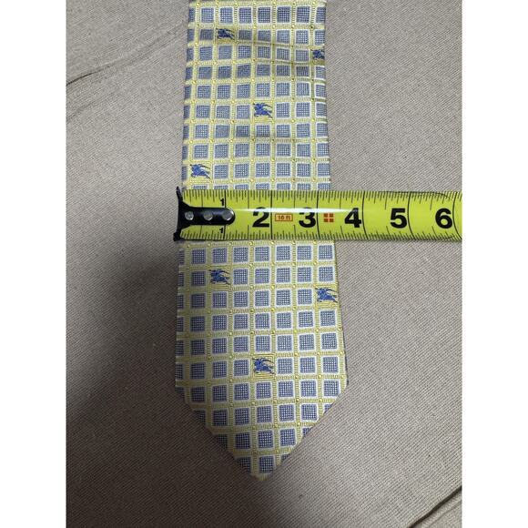 Burberry Tie Mens One Size Yellow Blue Check Equestrian Knight Silk Italy - Picture 11 of 11